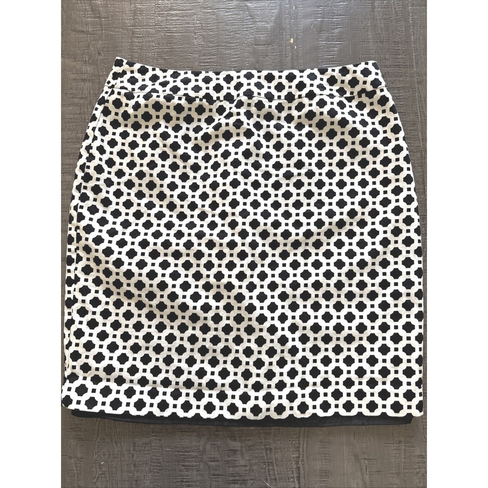 Cynthia Rowley Womens Black White Geometric Cotton Pencil Skirt Size 8 Lattice